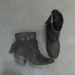 Black suede fringe booties